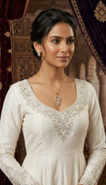 Radiant Floral & Crescent American Diamond Pendant Set with Matching Earrings