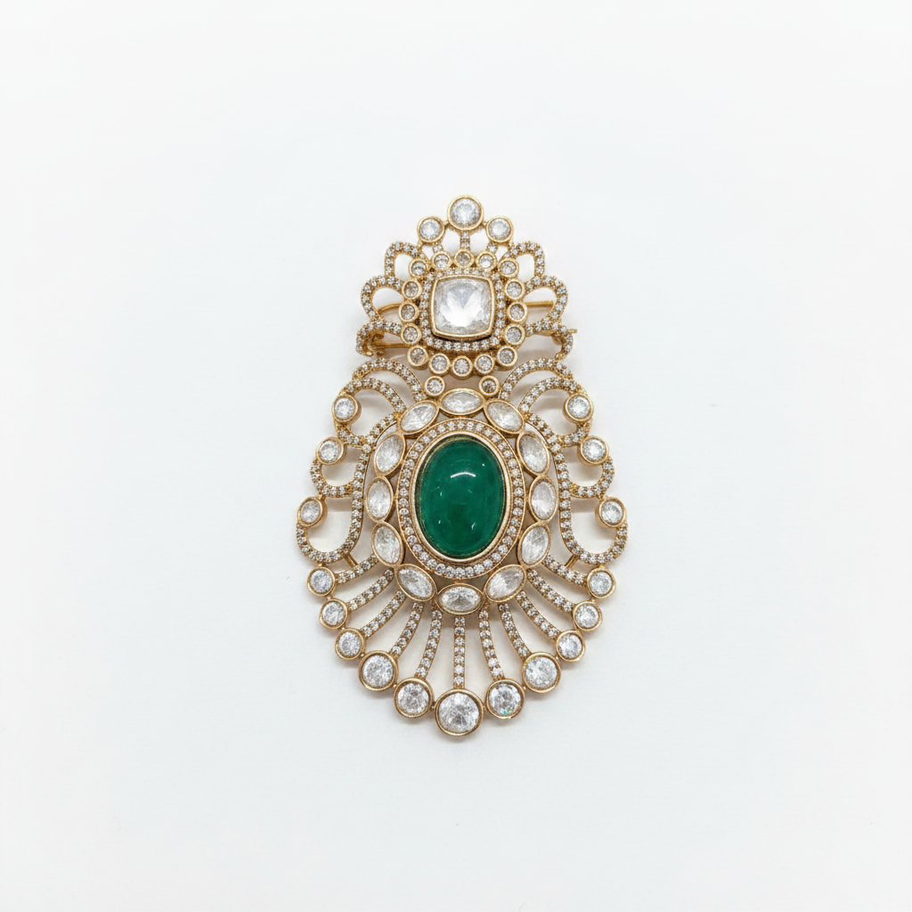Premium Moissanite Polki Kundan Doublet Stone Brooch