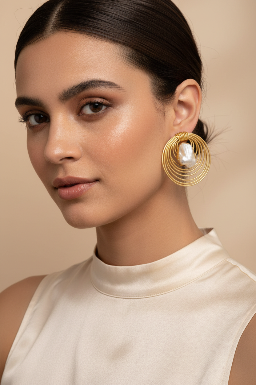 Ivory Handmade real pearls fusion earrings with met gold polish