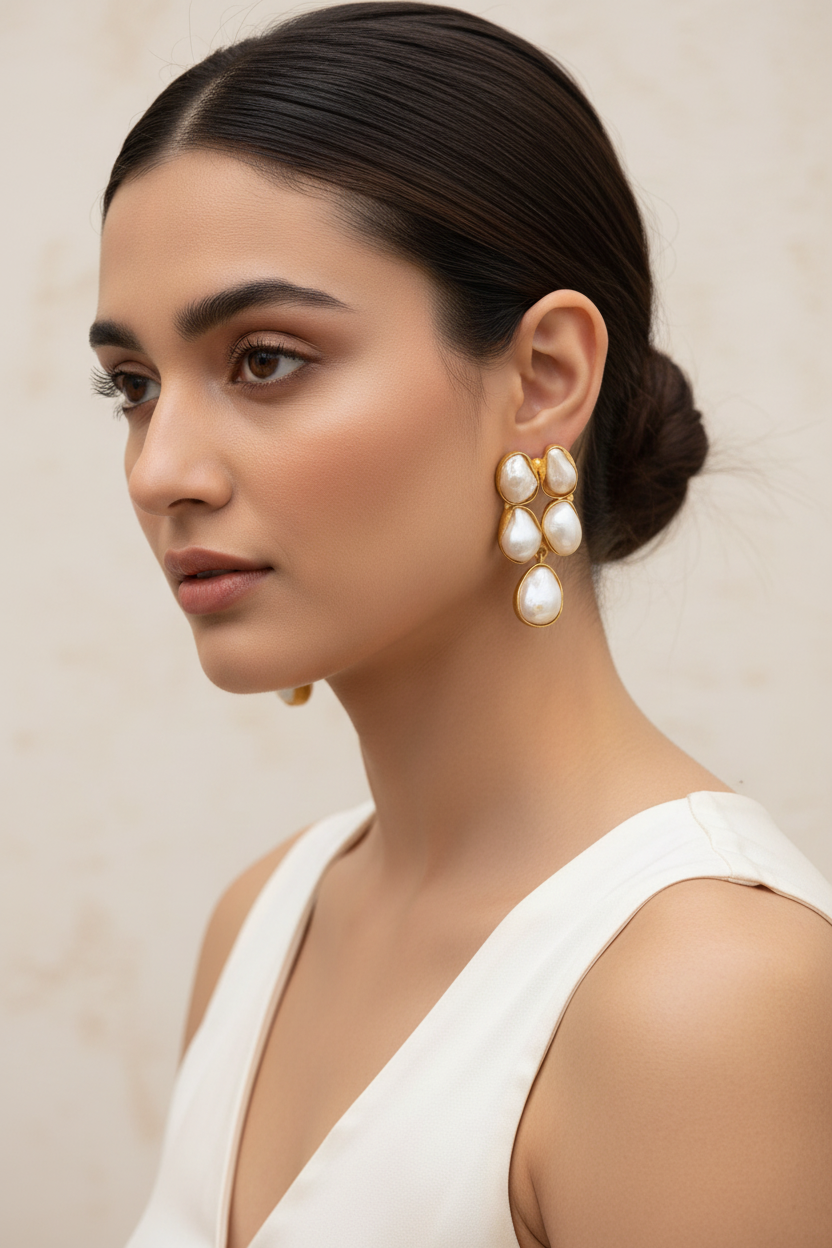 Royal Real Pearl Waterfall Antique Earrings