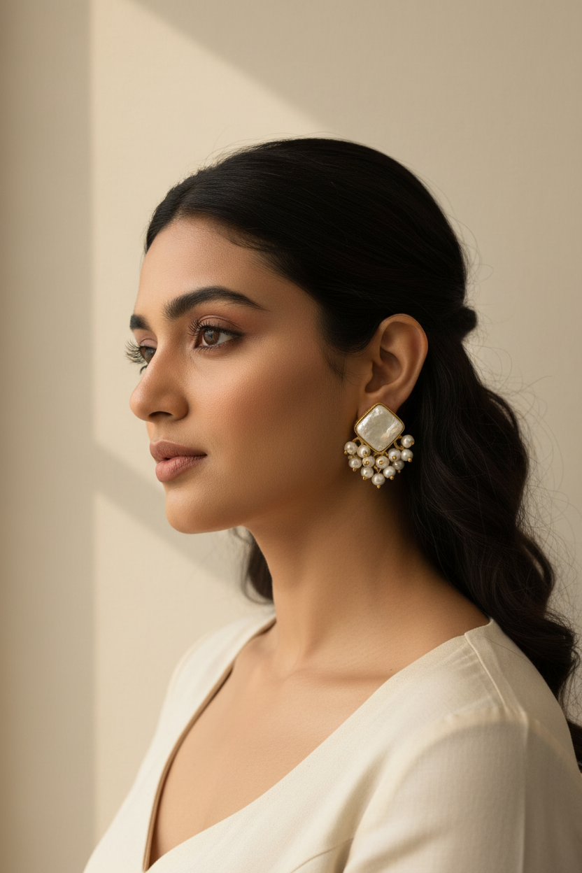 Regal Ivory – Real Pearl Gold Polish Earrings