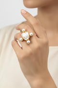 Real Round Pearl Cluster Fusion Ring - Adjustable - Gold Plated