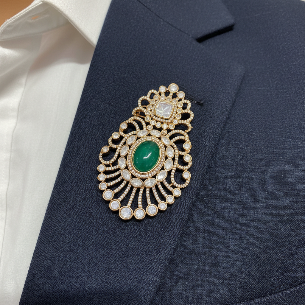 Premium Moissanite Polki Kundan Doublet Stone Brooch