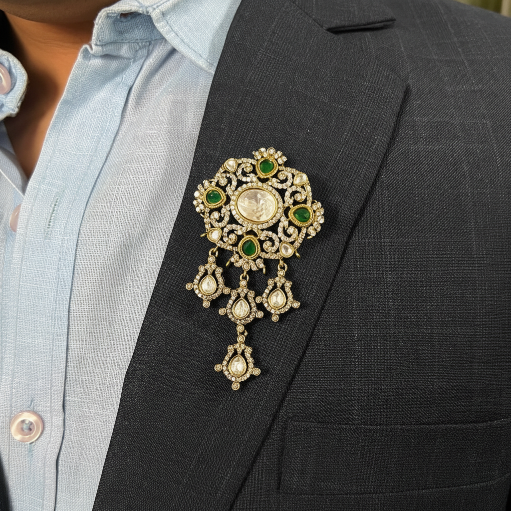 Premium quality antique polish polki kundan brooches in colours
