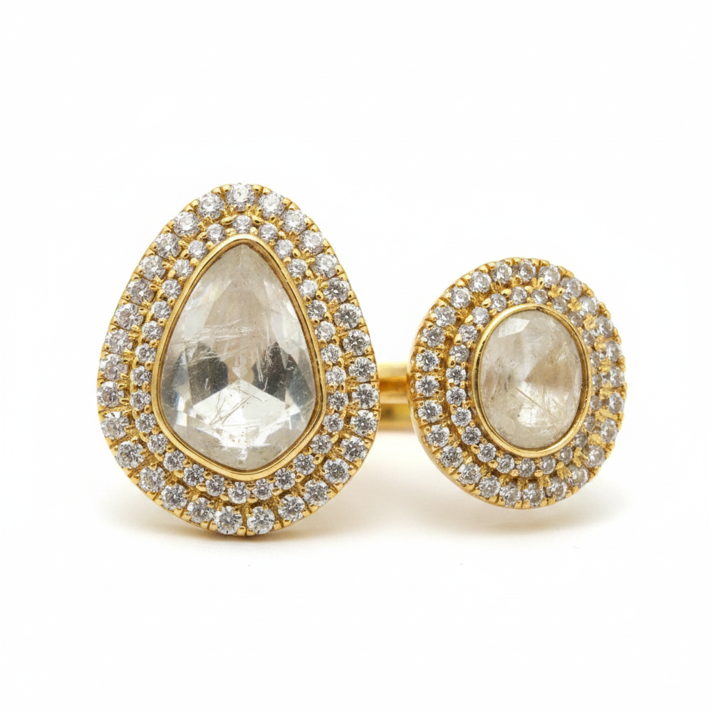 Dual Polki Moissanite LV polki kundan adjustable rings
