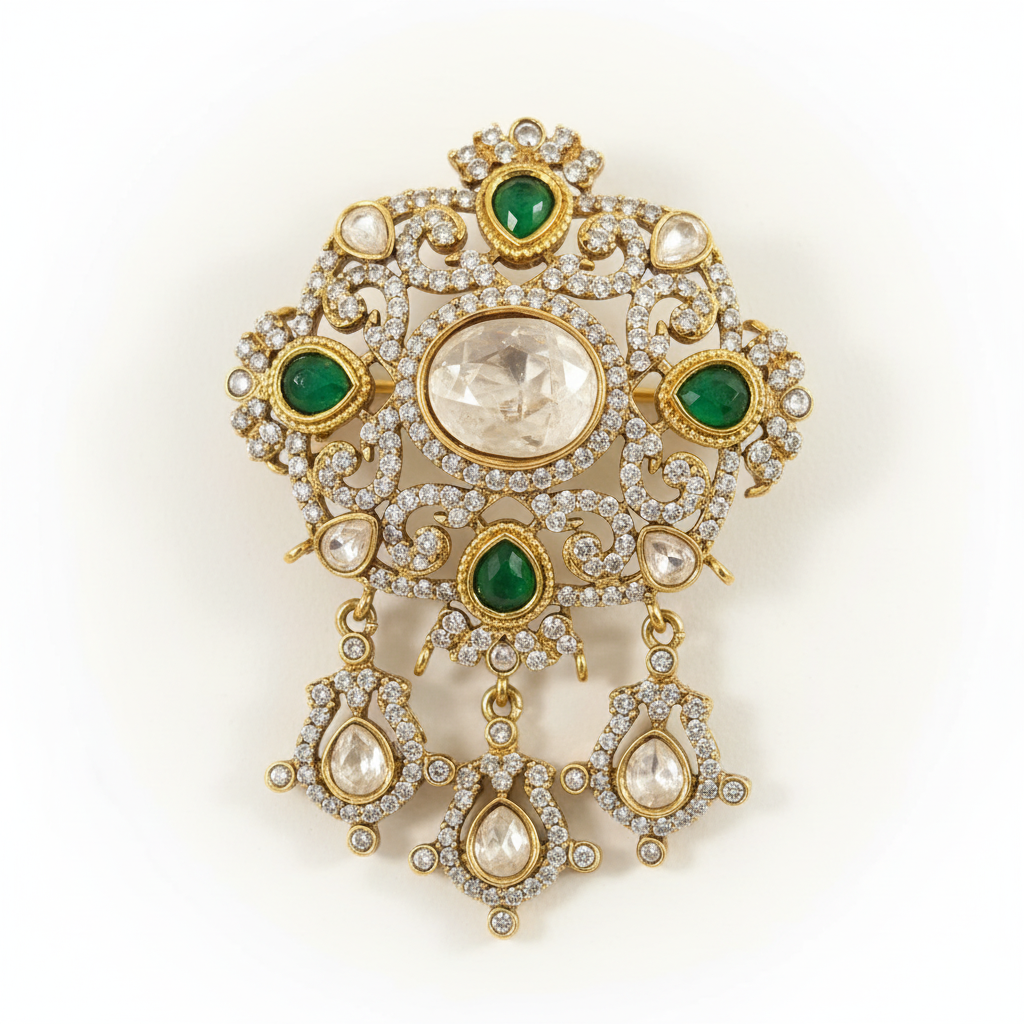 Premium quality antique polish polki kundan brooches in colours