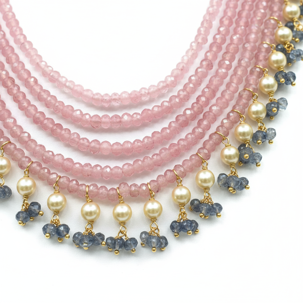 Beautiful 5 Layer Onyx Beads & Pearl Mala in Premium Colours