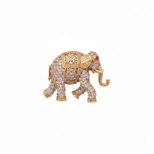 Beautiful Elephant Design Victorian Polish CZ Brooch with Ruby Eye