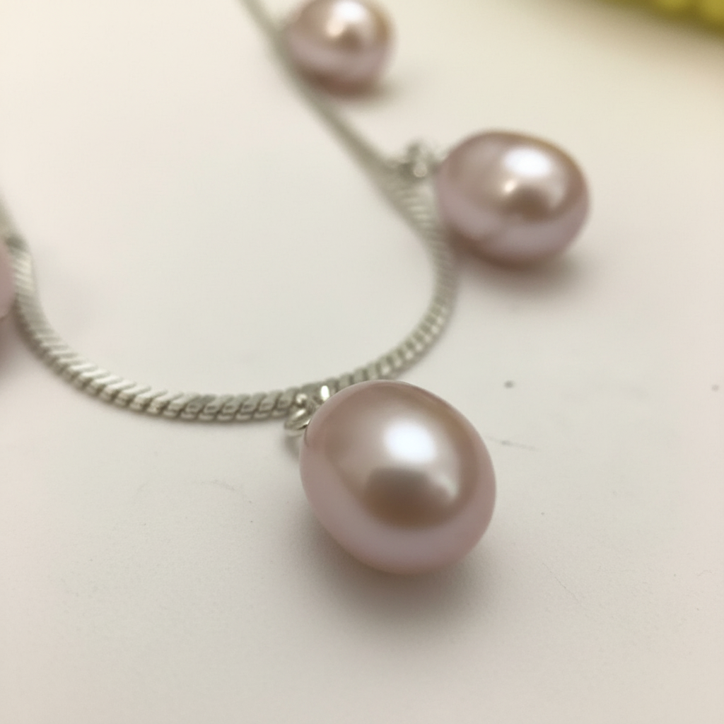 Real Freshwater Pearl Drop Charm Necklace | Silver Chain | Pink