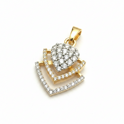 CZ Heart Cluster Pendant Necklace Set with Earrings & Pipe Chain | Gold Polish