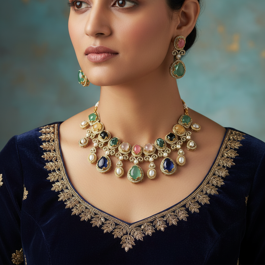 Rang Noor – Handmade Multicolor Fusion Necklace Set