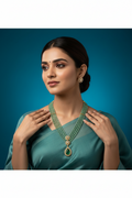 Mint Green Beaded Necklace with Emerald Pendant mala set