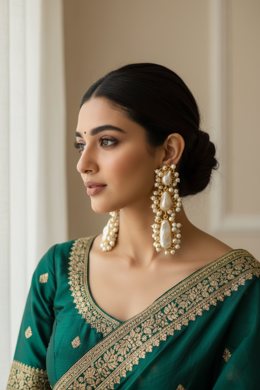 Antique Fusion Real Pearl Drop Earrings – Matte Gold Finish