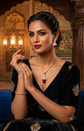 Exquisite Ruby & Diamond-Accented Gold Pendant Set