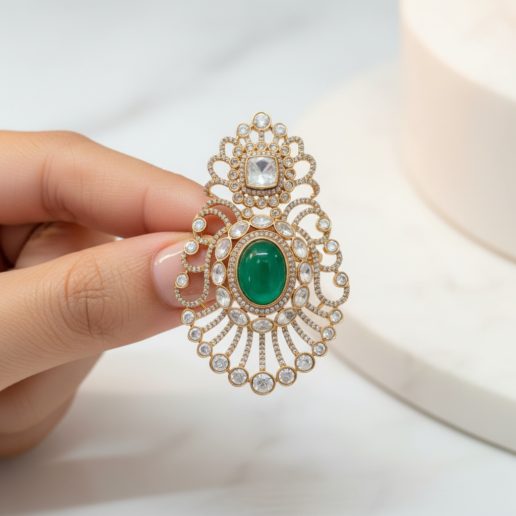 Premium Moissanite Polki Kundan Doublet Stone Brooch