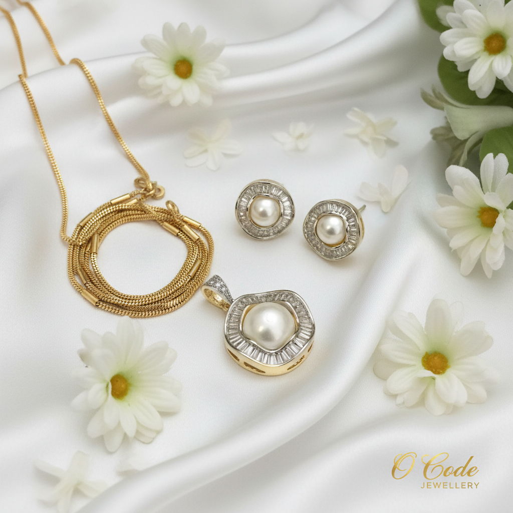 Pearl Baguette CZ Set - Flat Lay O Code Jewellery