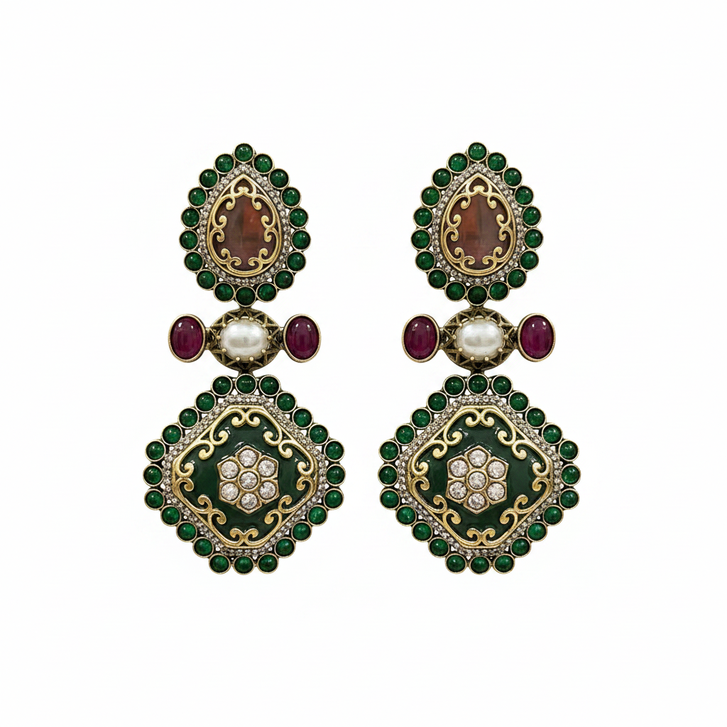 Premium Polki Kundan Meenakari Earrings White Background