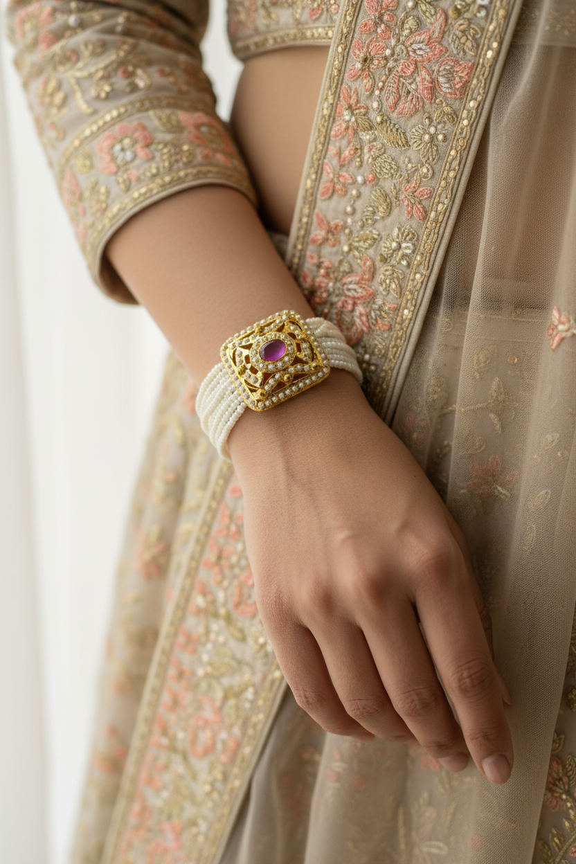 white Jadau Tennis Bracelet - Multi-Strand Beaded