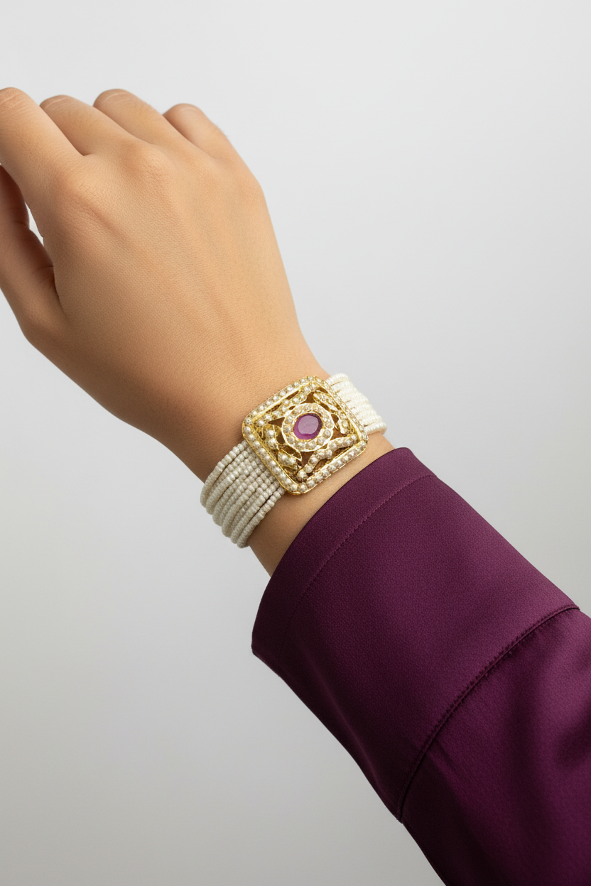 white Jadau Tennis Bracelet - Multi-Strand Beaded