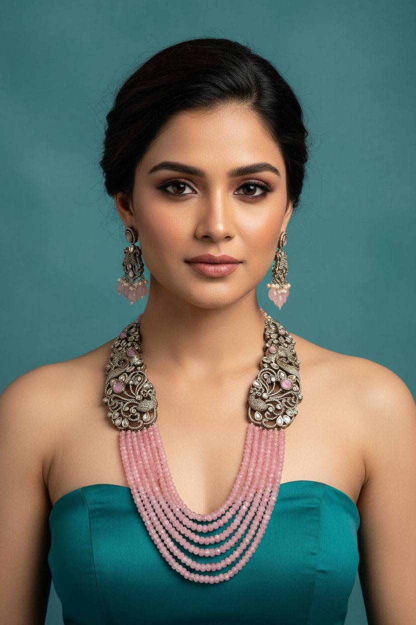 Kundan Mala O 983 pink variant on model