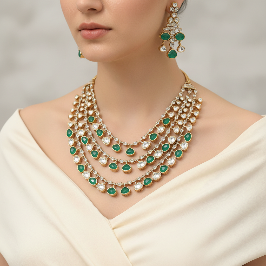 Emerald Glow – Kundan Layered Necklace Set