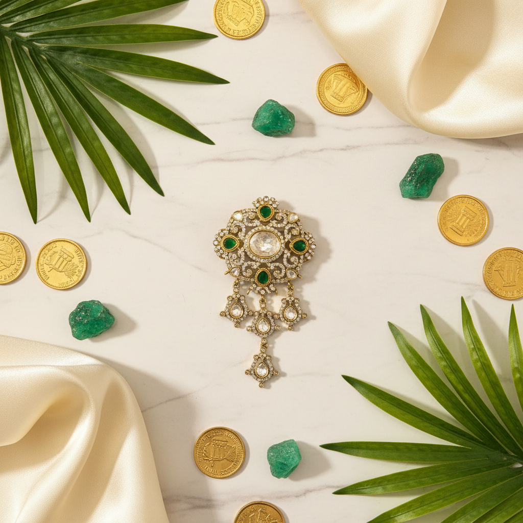 Premium quality antique polish polki kundan brooches in colours