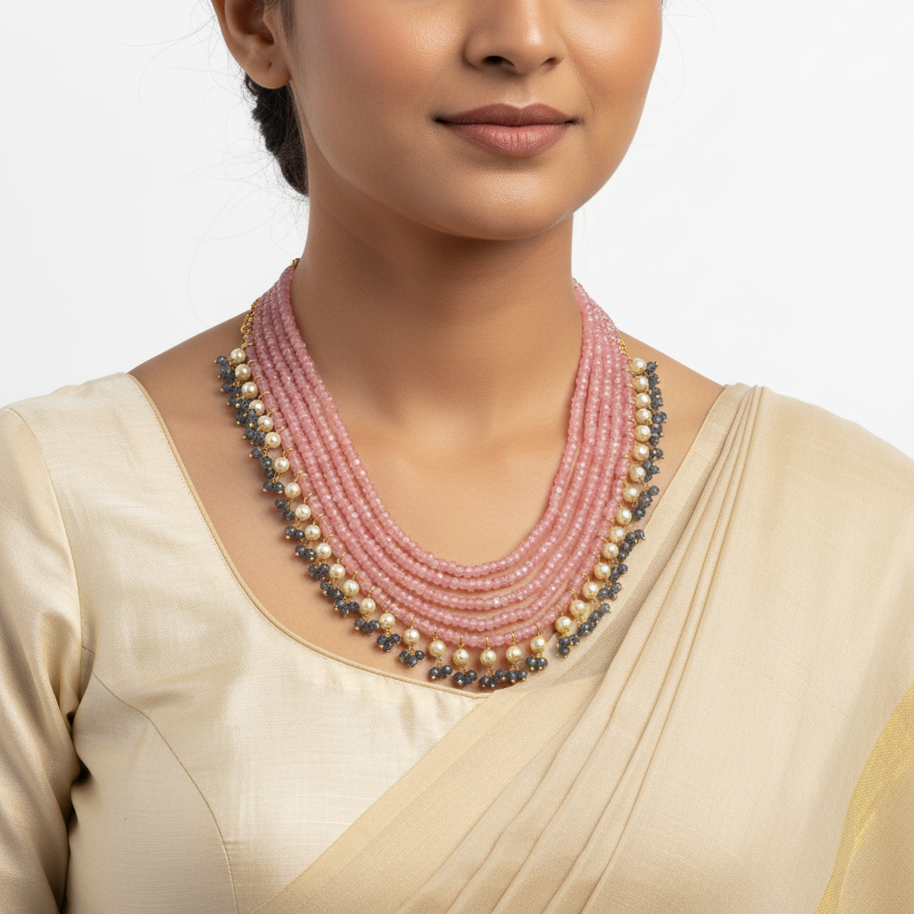 Beautiful 5 Layer Onyx Beads & Pearl Mala in Premium Colours