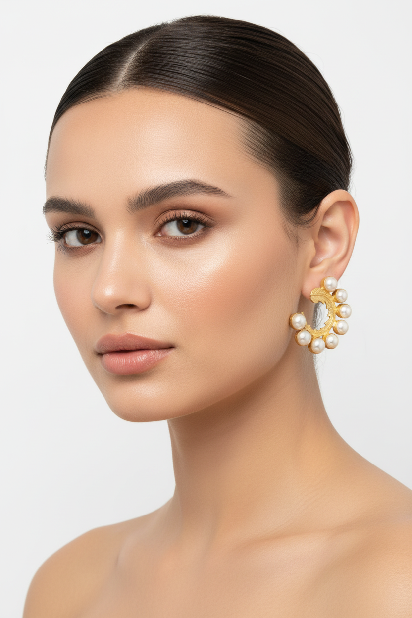 Moon Arc Real Pearl Fusion Earrings