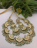 Chandani Kundan Necklace Set - Gold Crescent Moon with Green Stones