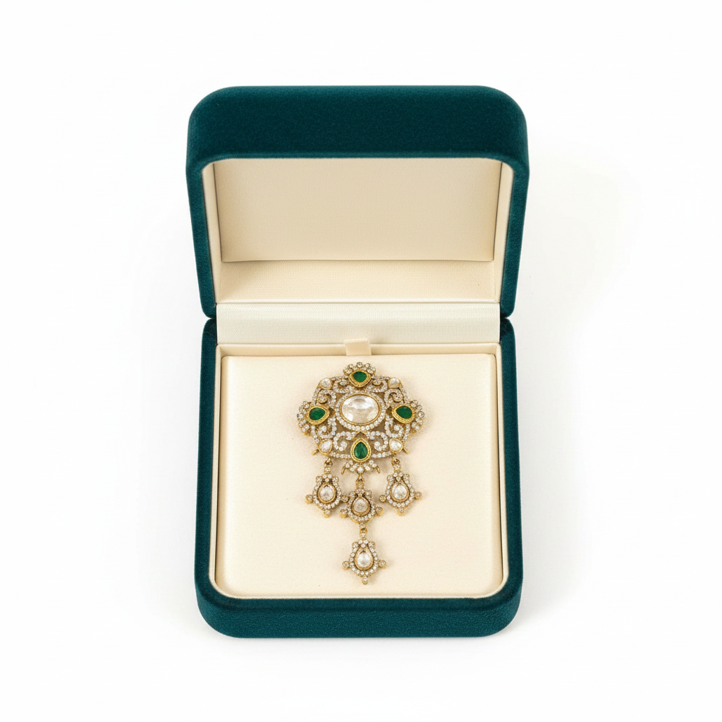 Premium quality antique polish polki kundan brooches in colours