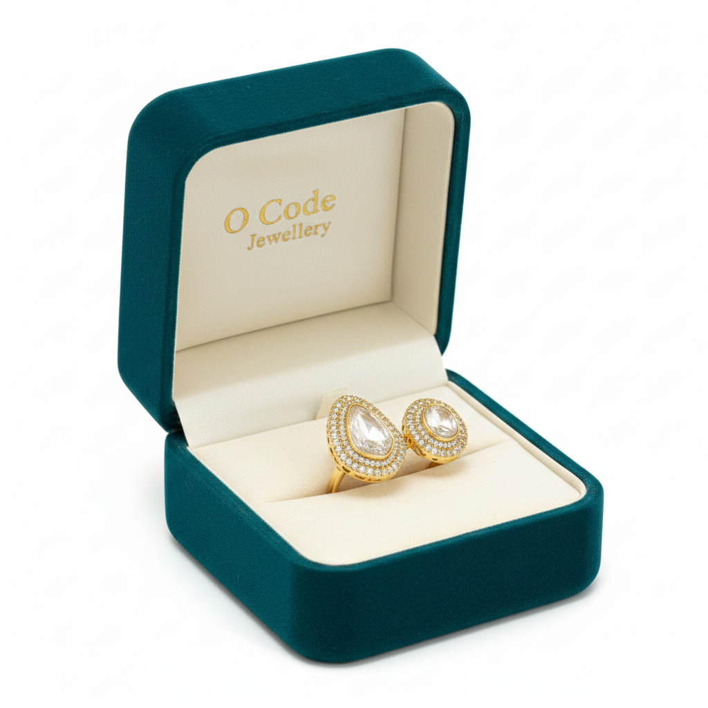 Dual Polki Moissanite LV polki kundan adjustable rings