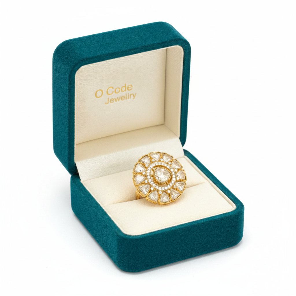 Premium Moissanite Polki Kundan Adjustable Ring | Sunflower Cocktail Ring