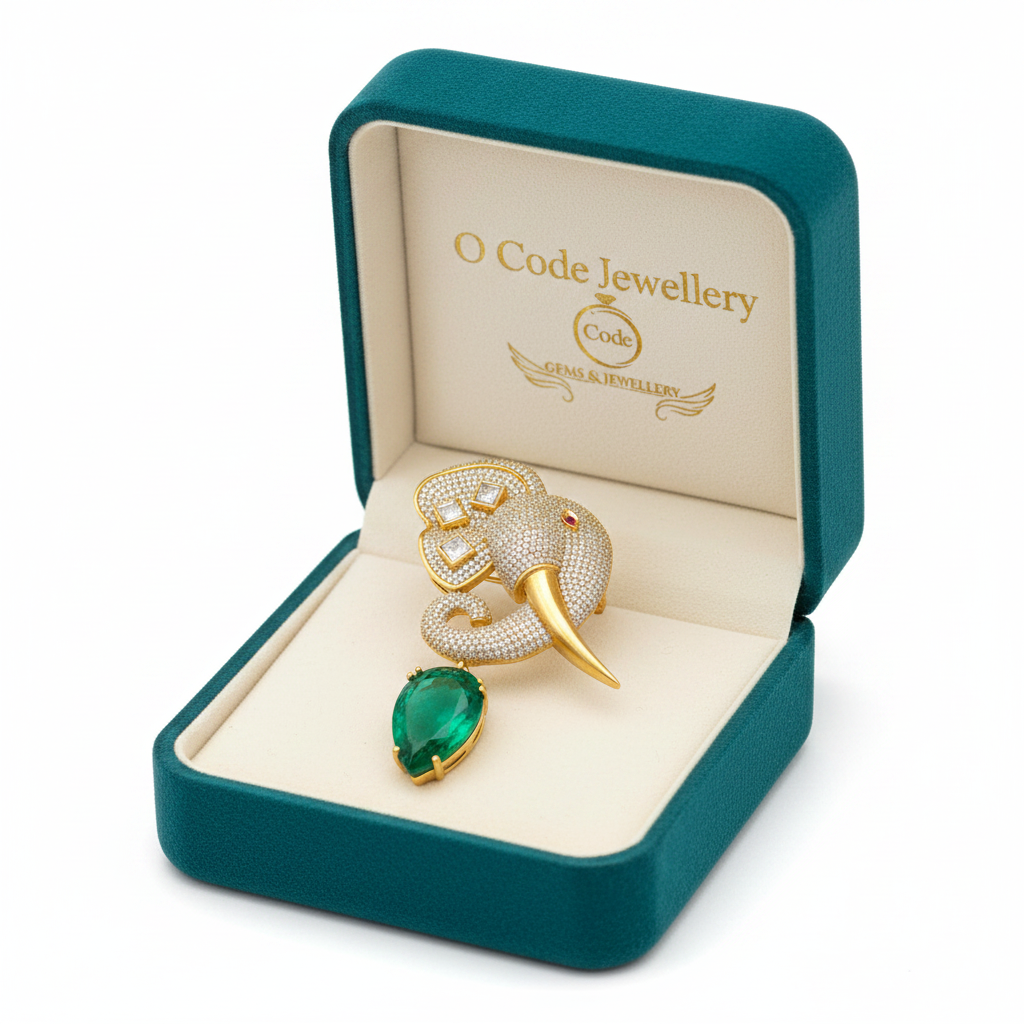 Premium Moissanite Polki Kundan Elephant Brooch with Doublet Stone Drop