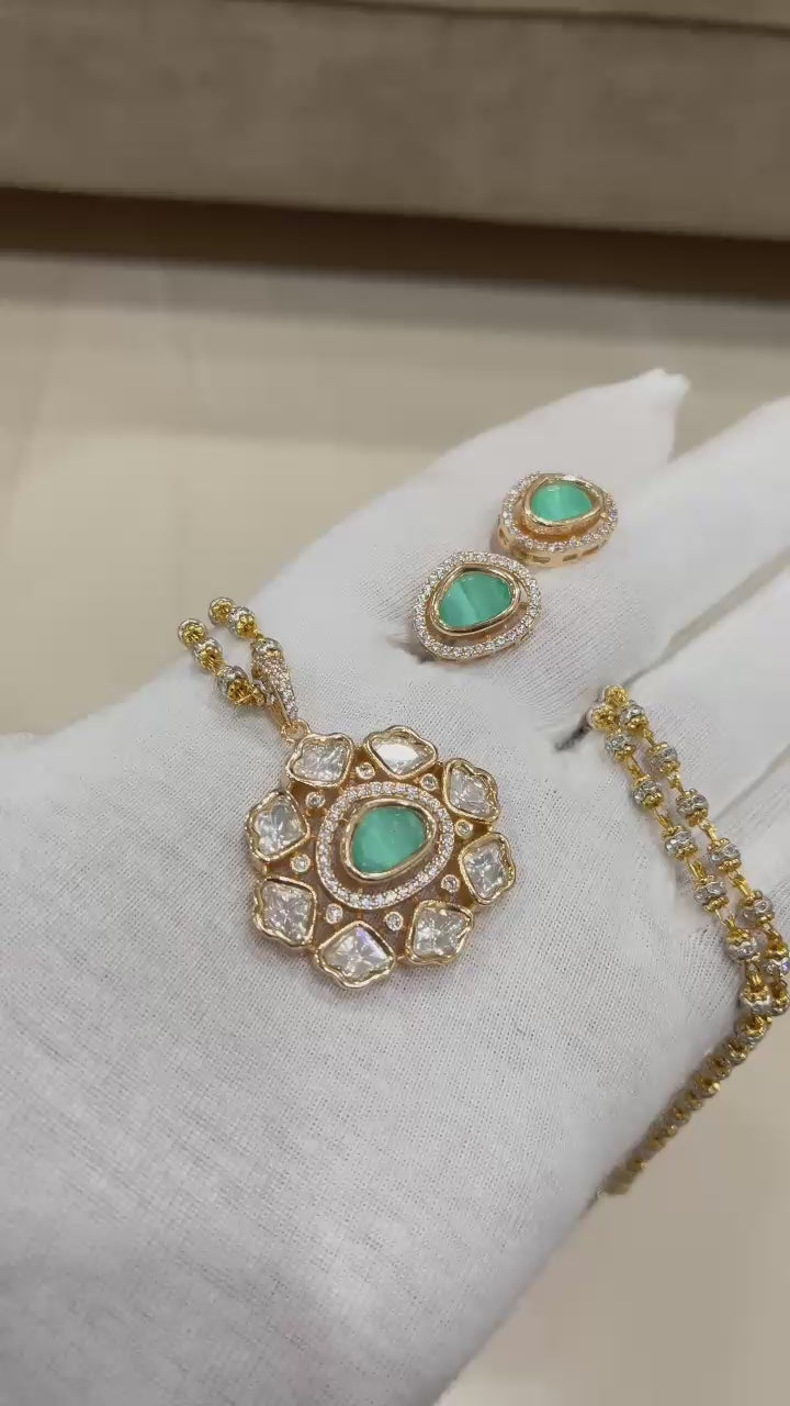Royal Kundan & Emerald Stone Pendant Set with Matching Earrings