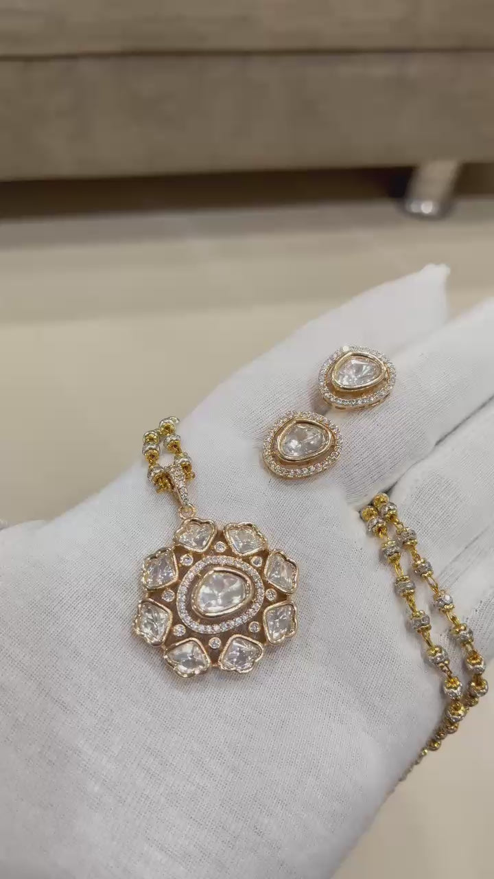 Royal Kundan & Emerald Stone Pendant Set with Matching Earrings
