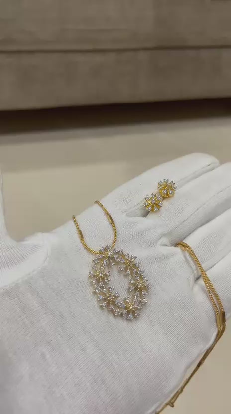 Floral Diamond-Style Pendant & Earrings Set