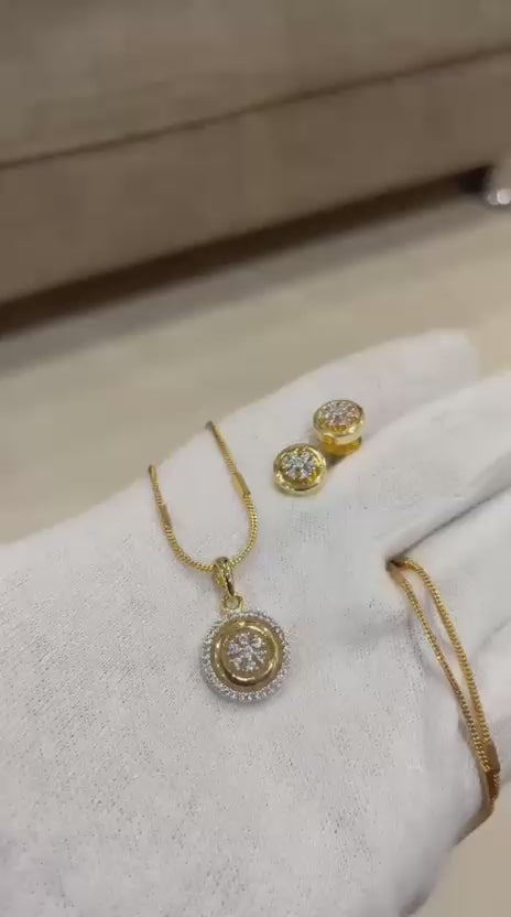 Radiant Concentric Circles American Diamond Pendant Set with Matching Earrings