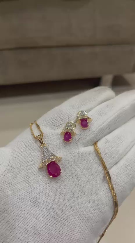 Exquisite Ruby & Diamond-Accented Gold Pendant Set