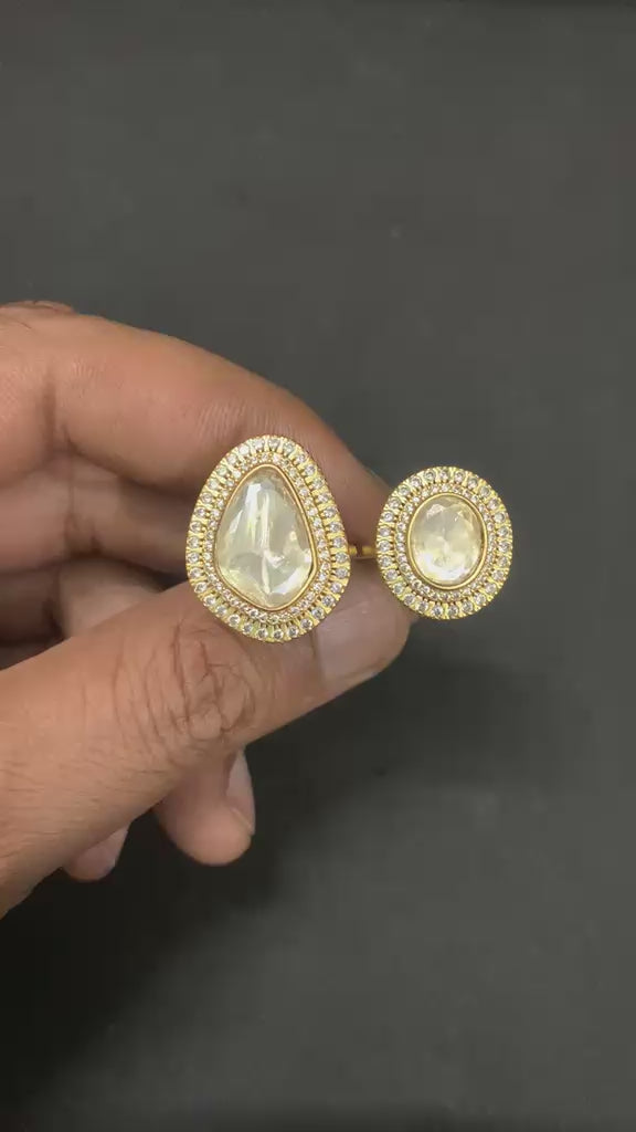 Dual Polki Moissanite LV polki kundan adjustable rings