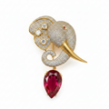 Premium Moissanite Polki Kundan Elephant Brooch with Doublet Stone Drop