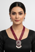 Royal Ruby CZ Pendant Pearl Drop Mala Set