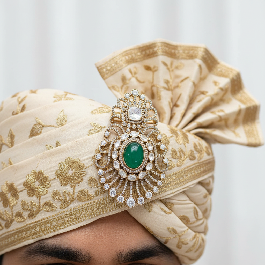 Premium Moissanite Polki Kundan Doublet Stone Brooch