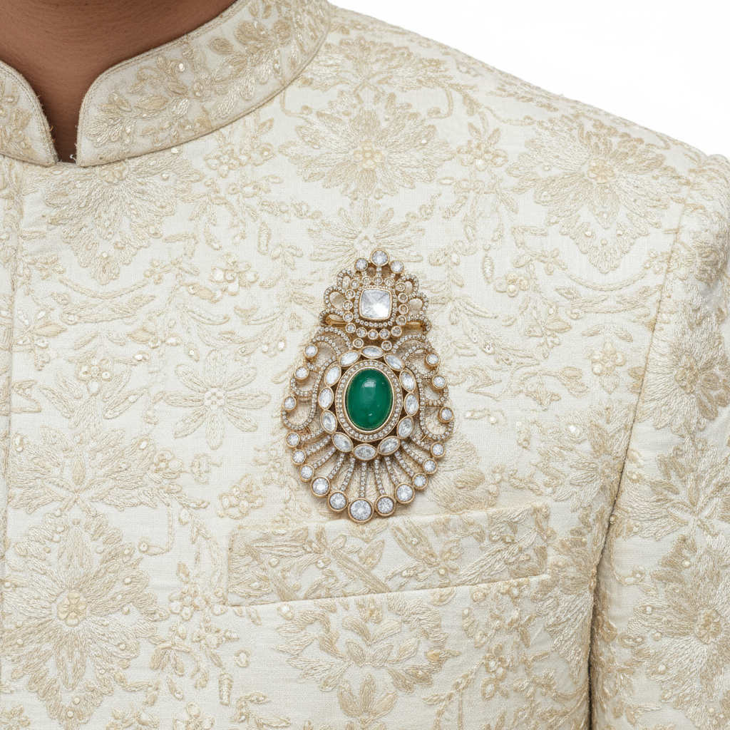 Premium Moissanite Polki Kundan Doublet Stone Brooch