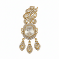 Premium Moissanite Polki Kundan Brooch with Triple Drop