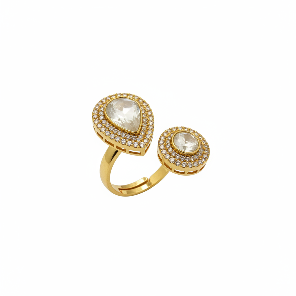 Dual Polki Moissanite LV polki kundan adjustable rings