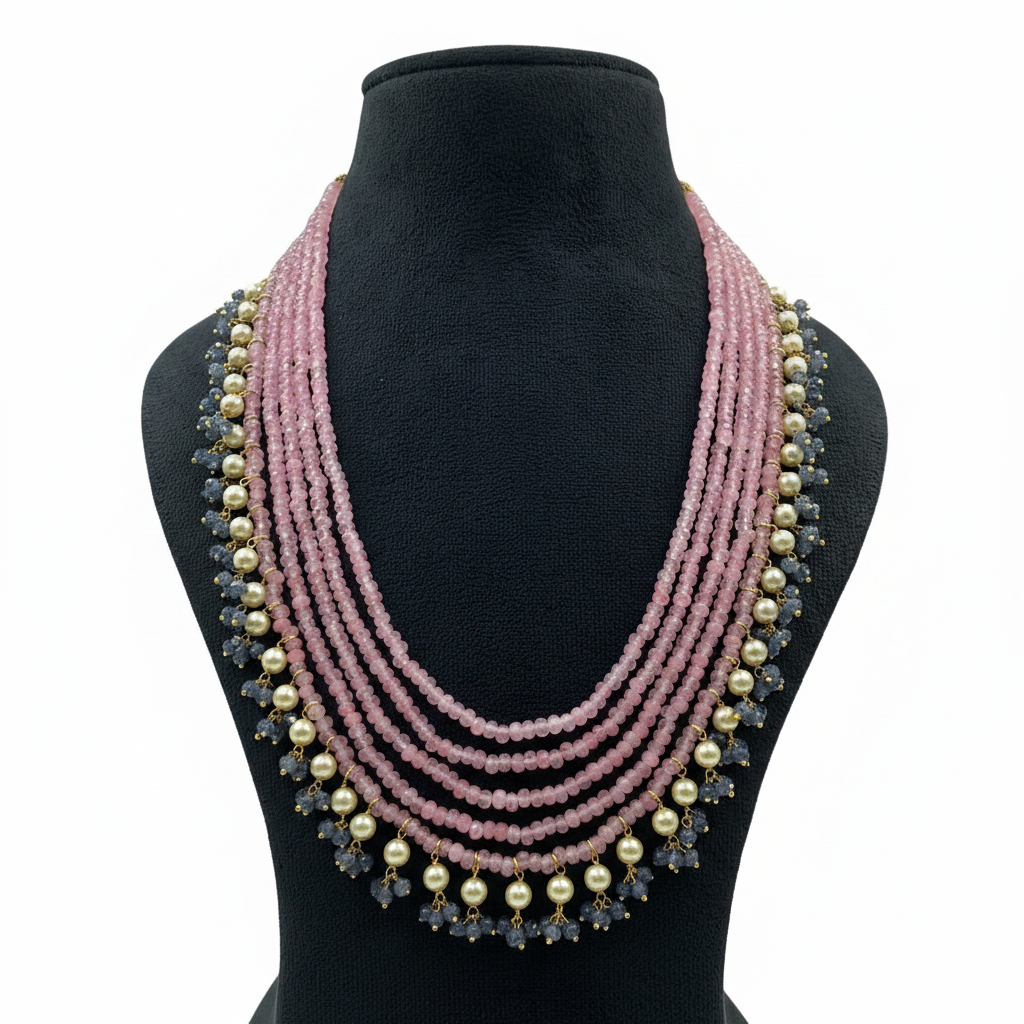 Beautiful 5 Layer Onyx Beads & Pearl Mala in Premium Colours