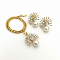 Diamond Look CZ Pendant Necklace Set with Pipe Chain | Gold Polish