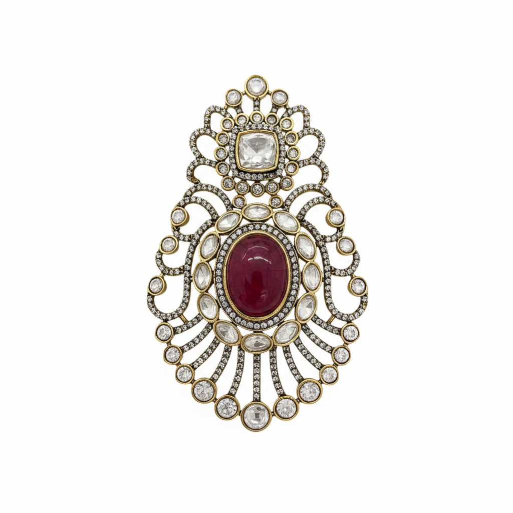 Premium Moissanite Polki Kundan Doublet Stone Brooch